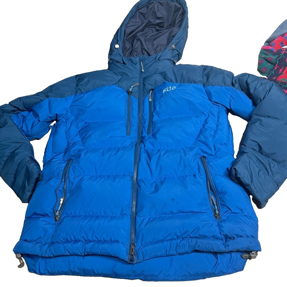 Stio Puffer Goose Down Hooded Jacket Mens Large Blue Two Tone 800 Fill 2025